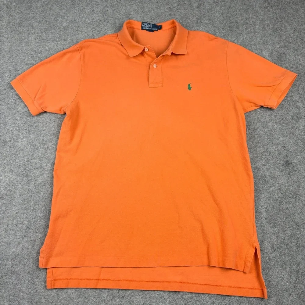 Polo Ralph Lauren Polo Shirt Men L Orange Short Sleeve Pique Pony Golf Old Money